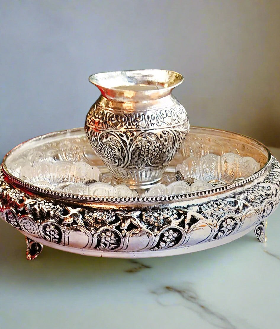 German Silver Pooja thali Set Combo of 6 Pieces Set